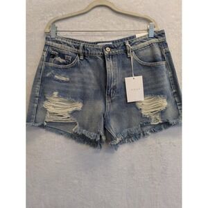 KanCan XL Distressed Denim Jean Shorts High Rise Ripped Frayed‎ Hem
